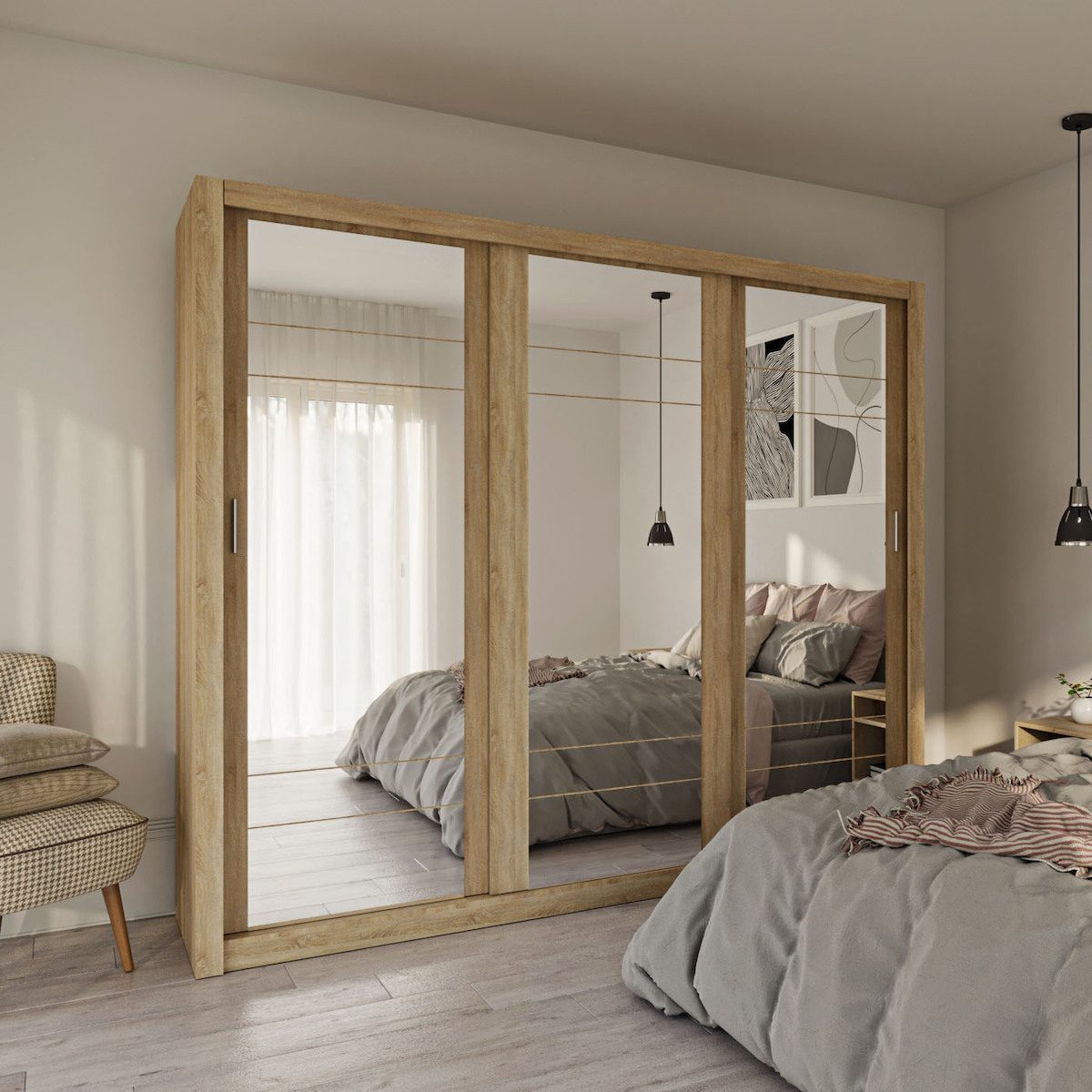 Grandio Trifylli Kleiderschrank mit Spiegel 250x60x215cm